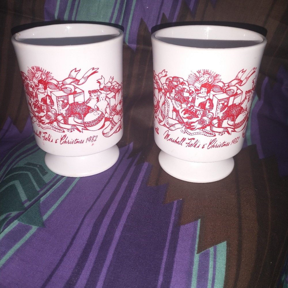 2 CHARMING AND UNIQUE VINTAGE MARSHALL FIELD'S CHRISTMAS MUGS